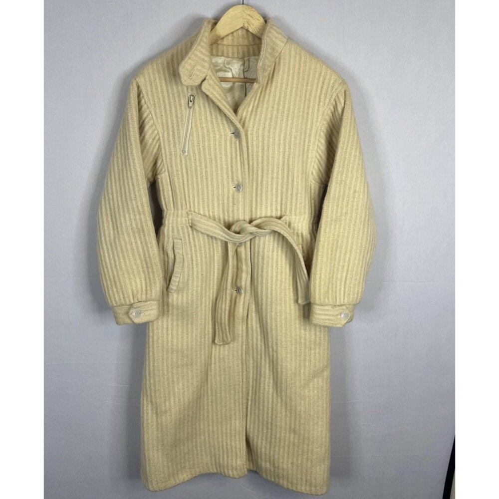 Vintage 60s Adorable Junior Wool Belted Coat‎ Cream Beige Women’s S Swiss